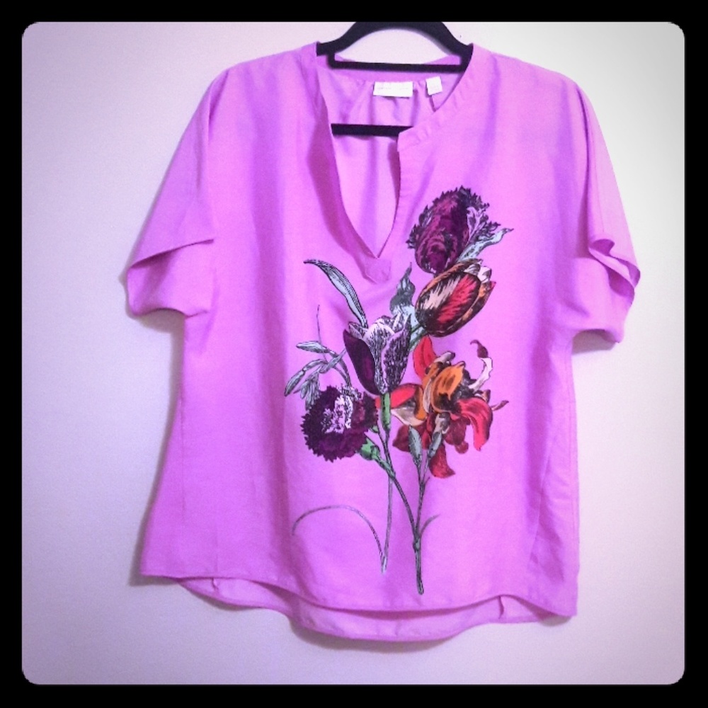 New York & Company Lilac Floral Blouse